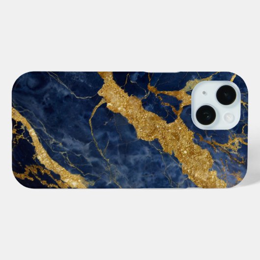 Blauw marmeren patroon met goud Case-Mate iPhone case (Achterkant (horizontaal))