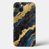 Blauw marmeren patroon met goud Case-Mate iPhone case (Achterkant)