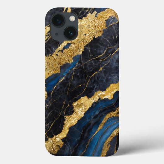 Blauw marmeren patroon met goud Case-Mate iPhone case (Achterkant)