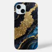Blauw marmeren patroon met goud Case-Mate iPhone case (Achterkant)