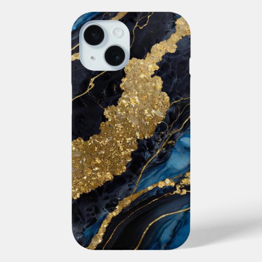 Blauw marmeren patroon met goud Case-Mate iPhone case (Achterkant)