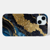 Blauw marmeren patroon met goud Case-Mate iPhone case (Achterkant (horizontaal))