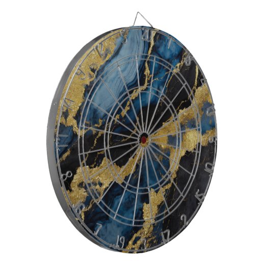 Blauw marmeren patroon met goud dartbord (Voorkant Links)
