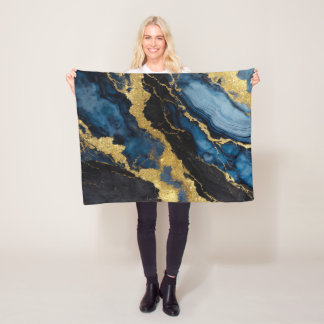 Blauw marmeren patroon met goud fleece deken