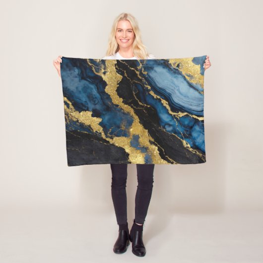 Blauw marmeren patroon met goud fleece deken (In situ)