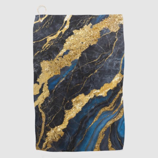 Blauw marmeren patroon met goud golfhanddoek (Voorkant)
