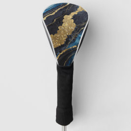 Blauw marmeren patroon met goud golfheadcover