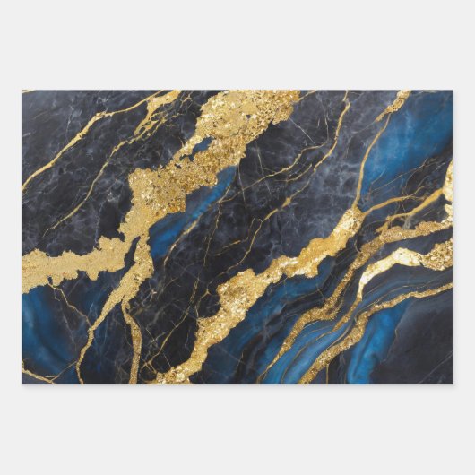 Blauw marmeren patroon met goud inpakpapier vel (Voorkant 2)