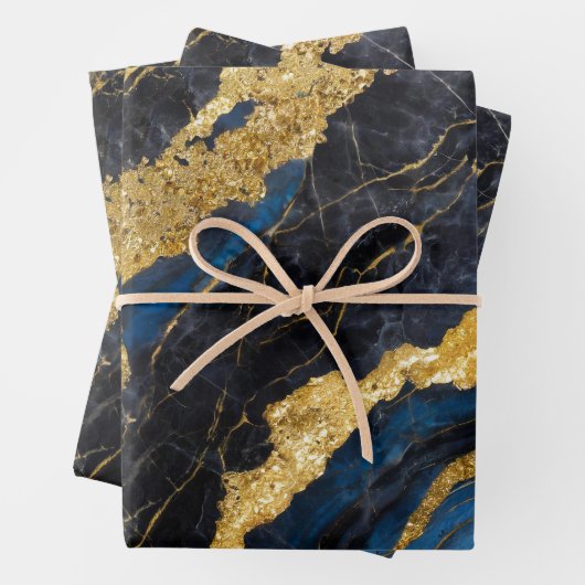 Blauw marmeren patroon met goud inpakpapier vel (In situ)