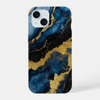 Blauw marmeren patroon met goud iPhone 15 case