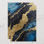 Blauw marmeren patroon met goud kaart (Voorkant / Achterkant)