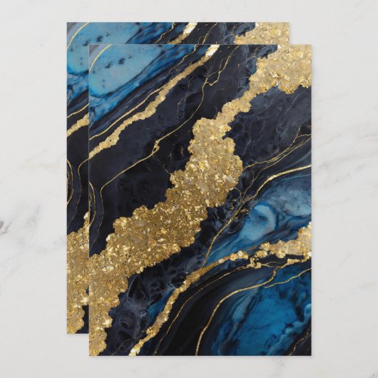 Blauw marmeren patroon met goud kaart (Voorkant / Achterkant)