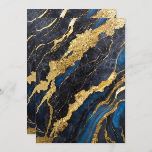 Blauw marmeren patroon met goud kaart (Voorkant / Achterkant)