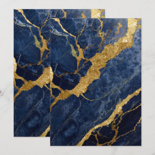 Blauw marmeren patroon met goud kaart (Voorkant / Achterkant)