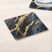 Blauw marmeren patroon met goud kartonnen onderzetters (Schuin)