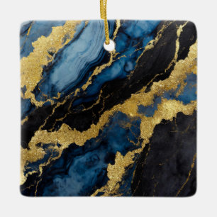 Blauw marmeren patroon met goud keramisch ornament