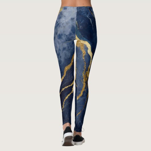 Blauw marmeren patroon met goud leggings (Achterkant)
