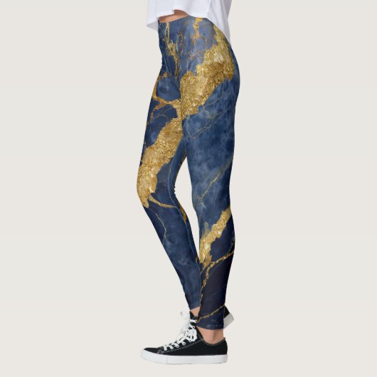 Blauw marmeren patroon met goud leggings (Links)