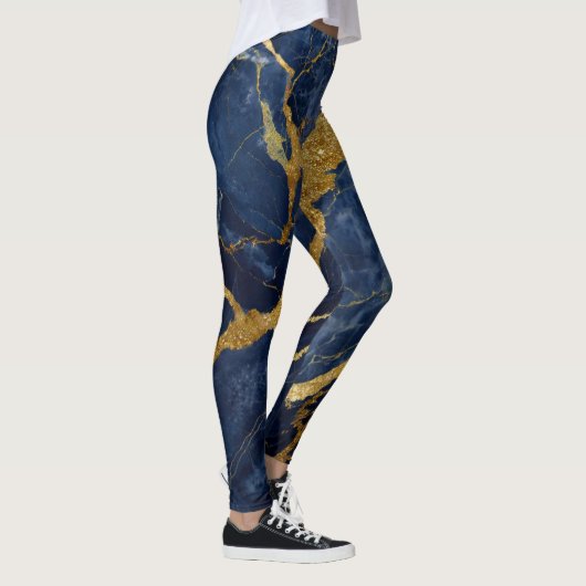 Blauw marmeren patroon met goud leggings (Rechts)