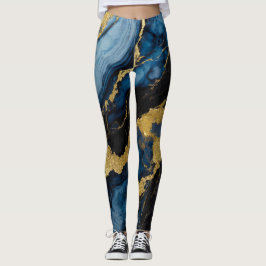 Blauw marmeren patroon met goud leggings