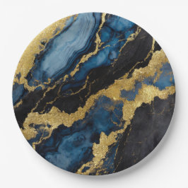 Blauw marmeren patroon met goud papieren bordje