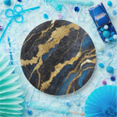 Blauw marmeren patroon met goud papieren bordje (Feest)