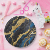 Blauw marmeren patroon met goud papieren bordje (Feest)