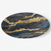 Blauw marmeren patroon met goud papieren bordje (Gekanteld)