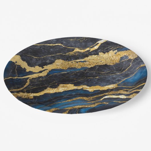 Blauw marmeren patroon met goud papieren bordje (Gekanteld)