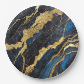 Blauw marmeren patroon met goud papieren bordje (Voorkant)