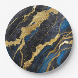 Blauw marmeren patroon met goud papieren bordje