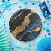 Blauw marmeren patroon met goud papieren bordje (Feest)