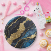 Blauw marmeren patroon met goud papieren bordje (Feest)