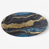 Blauw marmeren patroon met goud papieren bordje (Gekanteld)