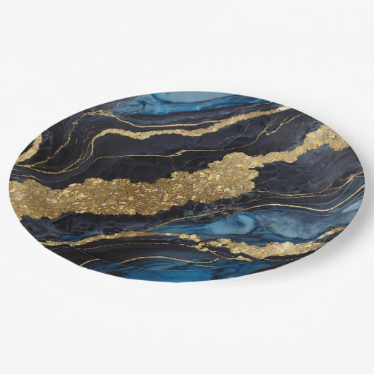 Blauw marmeren patroon met goud papieren bordje (Gekanteld)