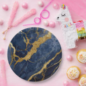 Blauw marmeren patroon met goud papieren bordje (Feest)