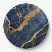 Blauw marmeren patroon met goud papieren bordje (Voorkant)