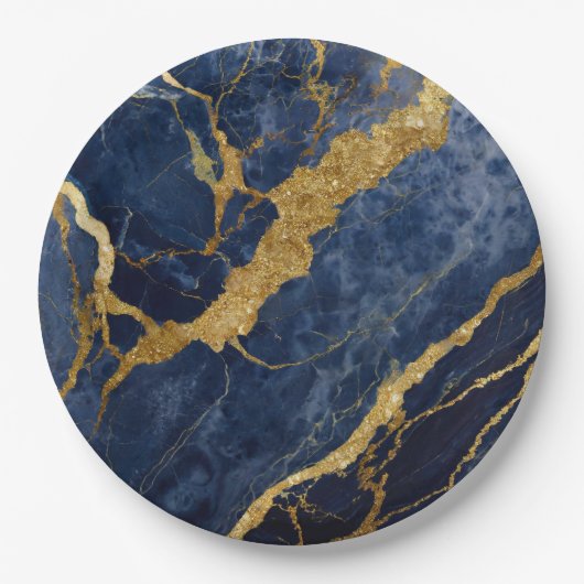 Blauw marmeren patroon met goud papieren bordje (Voorkant)