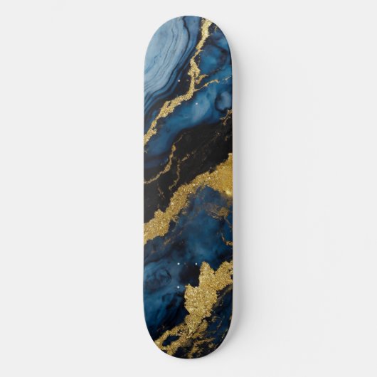 Blauw marmeren patroon met goud persoonlijk skateboard (Voorkant)