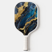 Blauw marmeren patroon met goud pickleball paddle (Achterkant)