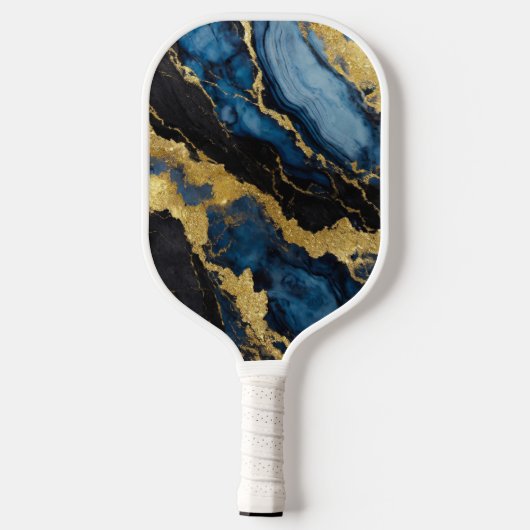 Blauw marmeren patroon met goud pickleball paddle (Achterkant)