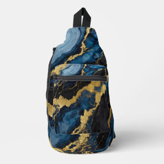 Blauw marmeren patroon met goud sling bag