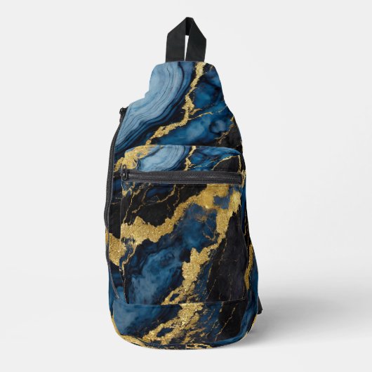Blauw marmeren patroon met goud sling bag (Voorkant)