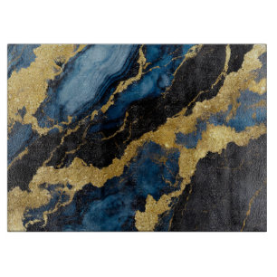 Blauw marmeren patroon met goud snijplank