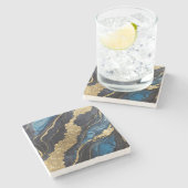 Blauw Marmeren Patroon met Goud Stenen Onderzetter (Zijkant)