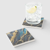 Blauw Marmeren Patroon met Goud Stenen Onderzetter (Zijkant)