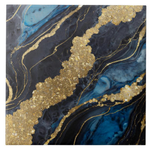 Blauw marmeren patroon met goud tegeltje