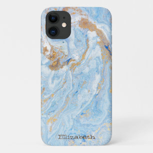 Blauw marmeren steen textuur goud glitters Case-Mate iPhone case