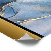 Blauw Marmeren Steen/Zwart Gouden Rand Art Poster (Hoek)