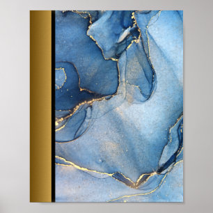 Blauw Marmeren Steen/Zwart Gouden Rand Art Poster